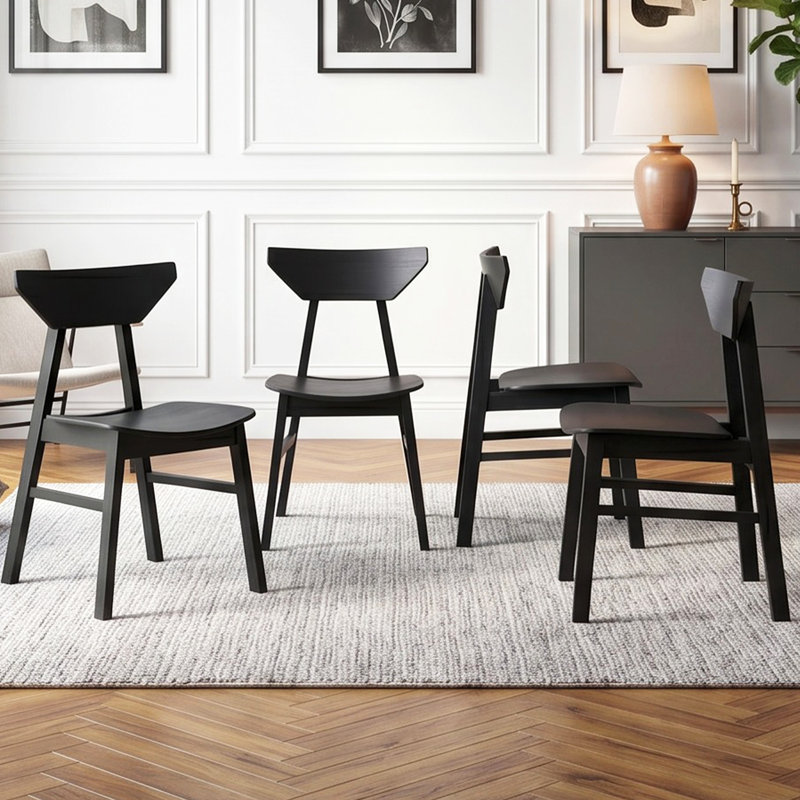 Modern Dining Chairs With Backrest, With Solid Wood Frame, For Dining Room/Living Room, Black