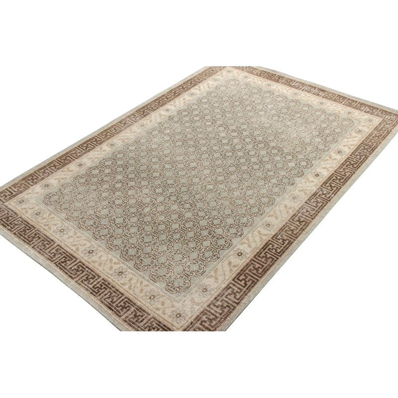 Distressed Homage Hand Knotted Wool Geometric Area Rug, Rectangle 6' x 9'