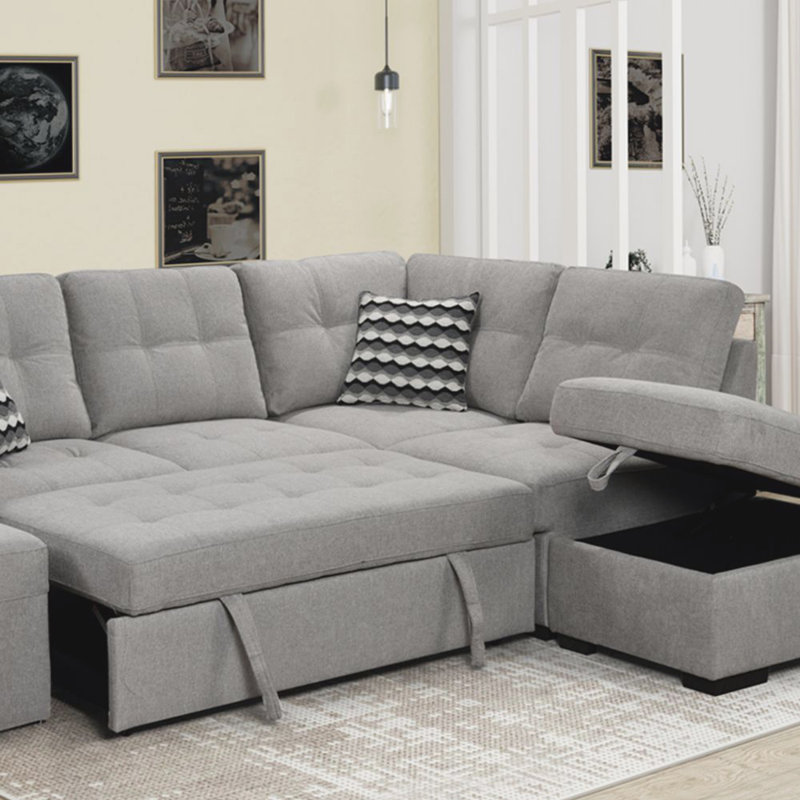 Bezons Upholstered Sectional, Light Gray Polyester