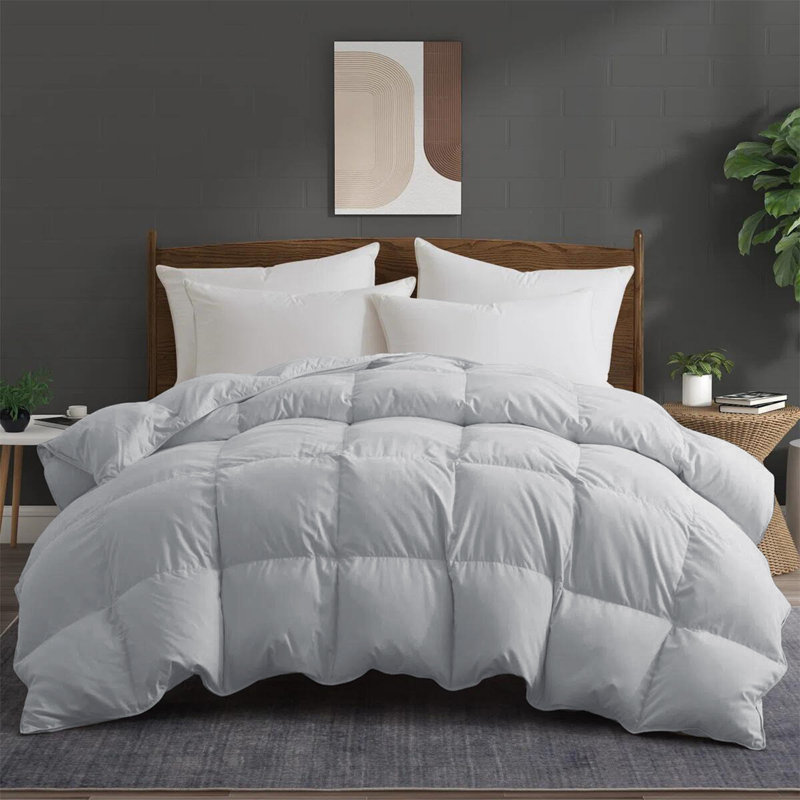 Premium All Season Down Feather Fiber Comforter Duvet Insert, Twin, Light Gray
