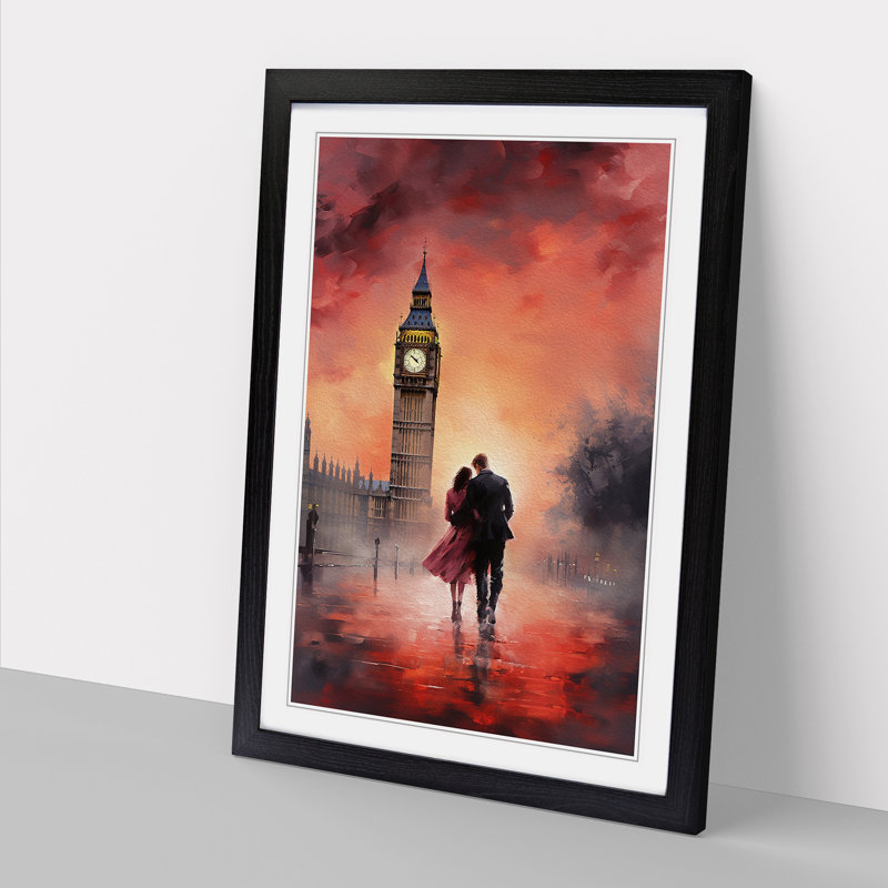 Big Ben Romanticism Art - Framed Print, 46cm H x 34cm W x 2cm D, Black