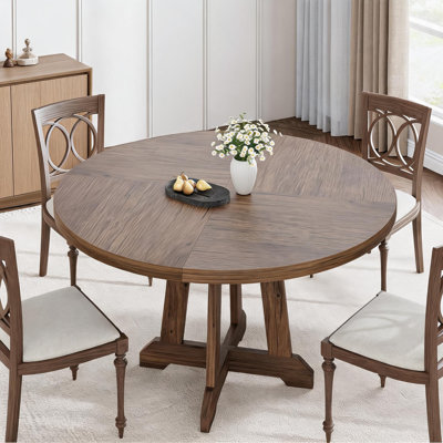Table ronde de 119 cm (47 po) pour 4 à 6 personnes, table de cuisine et de salle à manger ronde peu encombrante, pied central en bois, plateau scellé facile à nettoyer (table seulement)