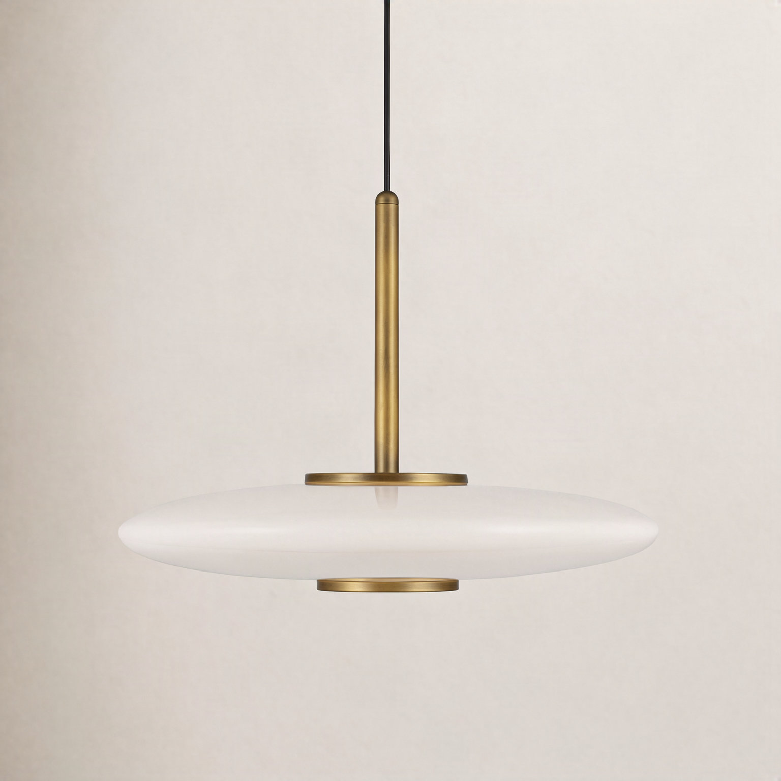 Harden Dimmable LED Single Light Pendant, Vintage Brass, Glossy Opal