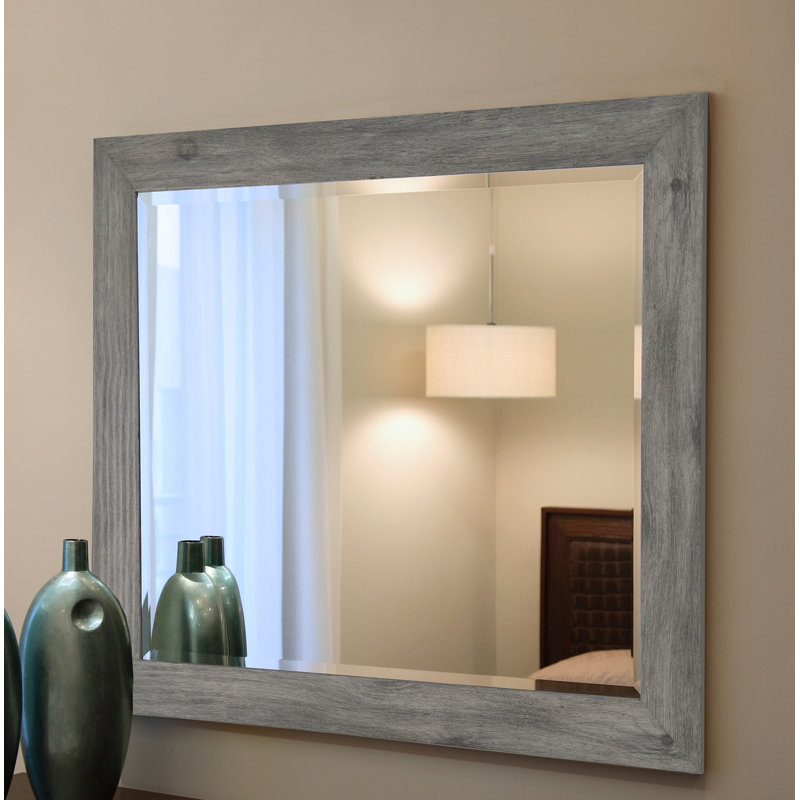 Euin Wood Wall Mirror, 32.5" H x 38.5" W, Gray