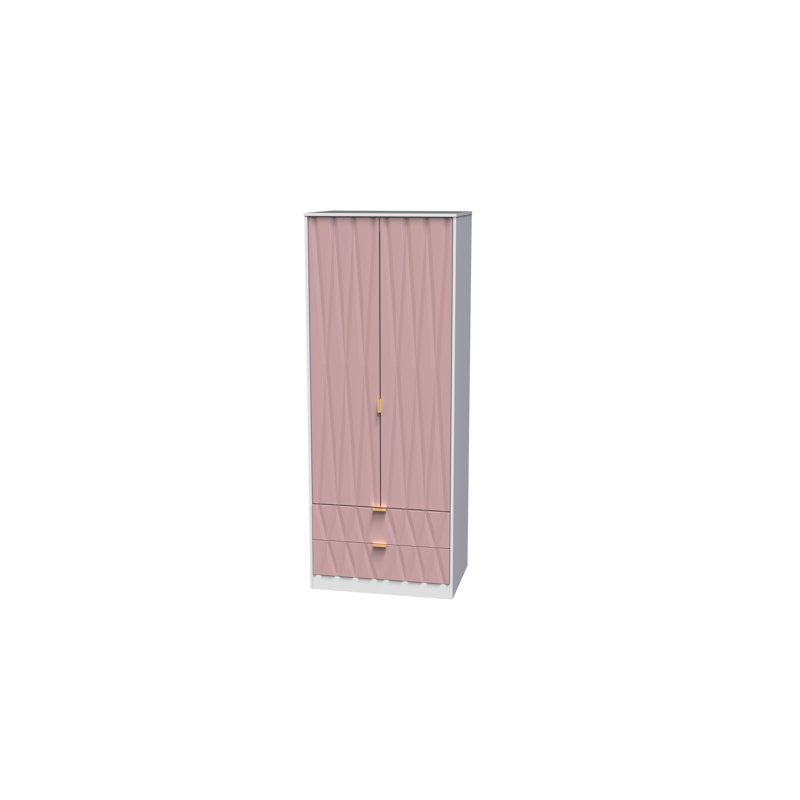 Fully Assembled Efka Diamond Wardrobe, Pink / White Matt Veneer