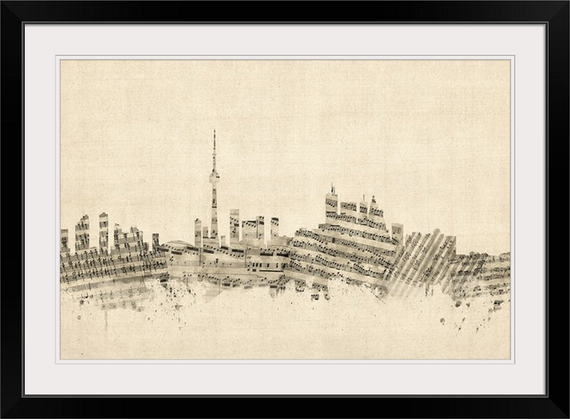 Francy Toronto, Canada Skyline Partition paysage urbain - impression, Cadre noir, H 32 po x l 44 po x P 1 po