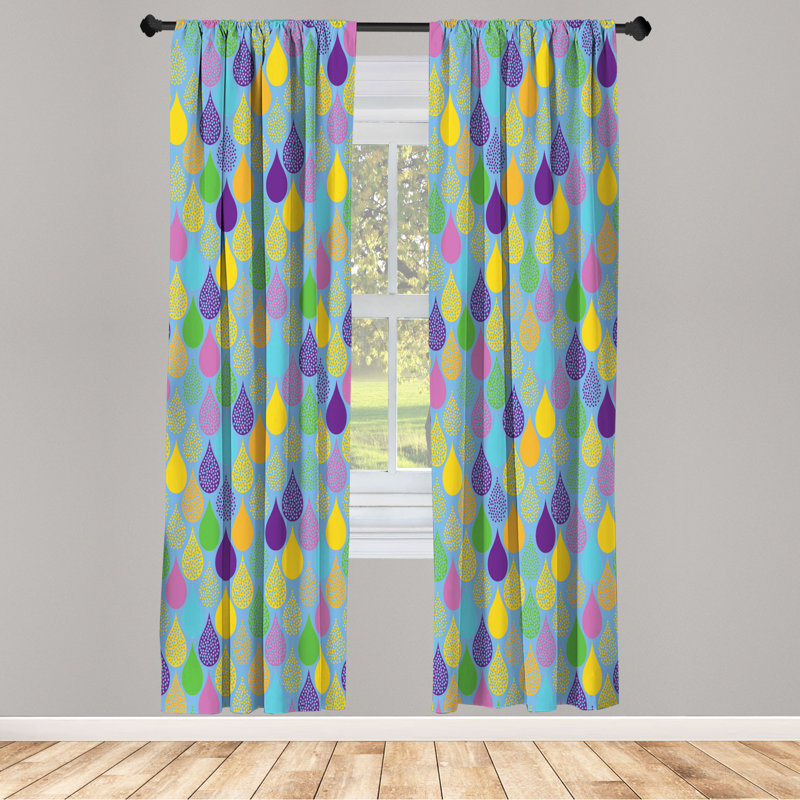 Microfiber Floral Semi-Sheer Rod Pocket Curtain Panels, 28" W x 95" L, Green/Yellow/Purple/Pink