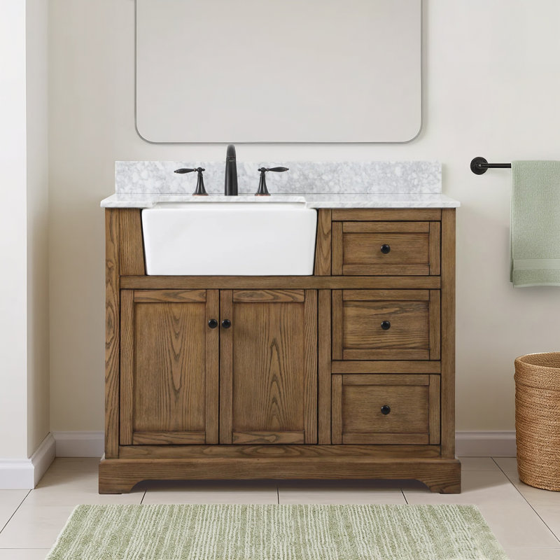 Pardue 42'' Single Bathroom Vanity with Marble Top, Driftwood