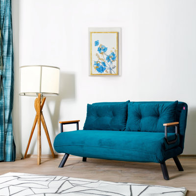 Metal Frame 2-Seat Sleeper Sofa With 14-Levels Adjustable Backrest