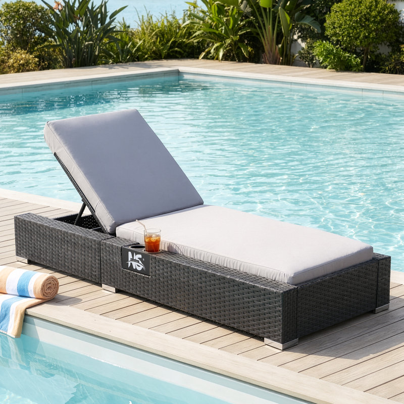   Outdoor PE Wicker Chaise Lounge Chair Adjustable Backrest with Cushion for Patio, Garden, Poolside, Light Gray