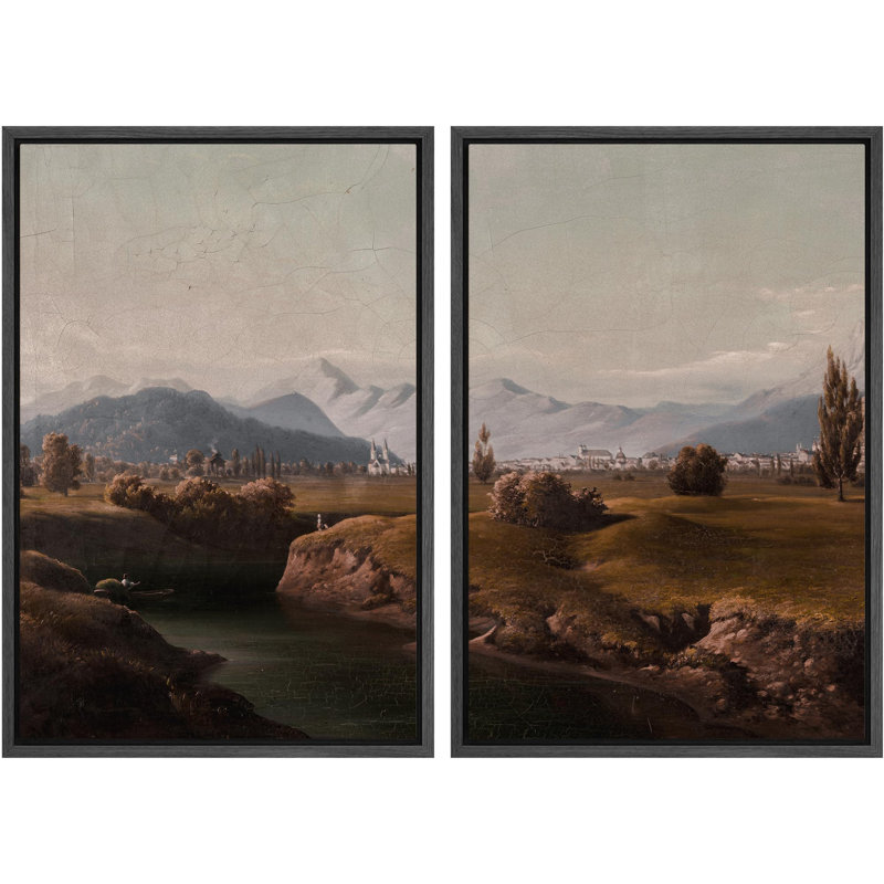 «Serene Valley Peaceful Landscape», 2 pièces sur toile, Noir, H 36 po x l 48 po