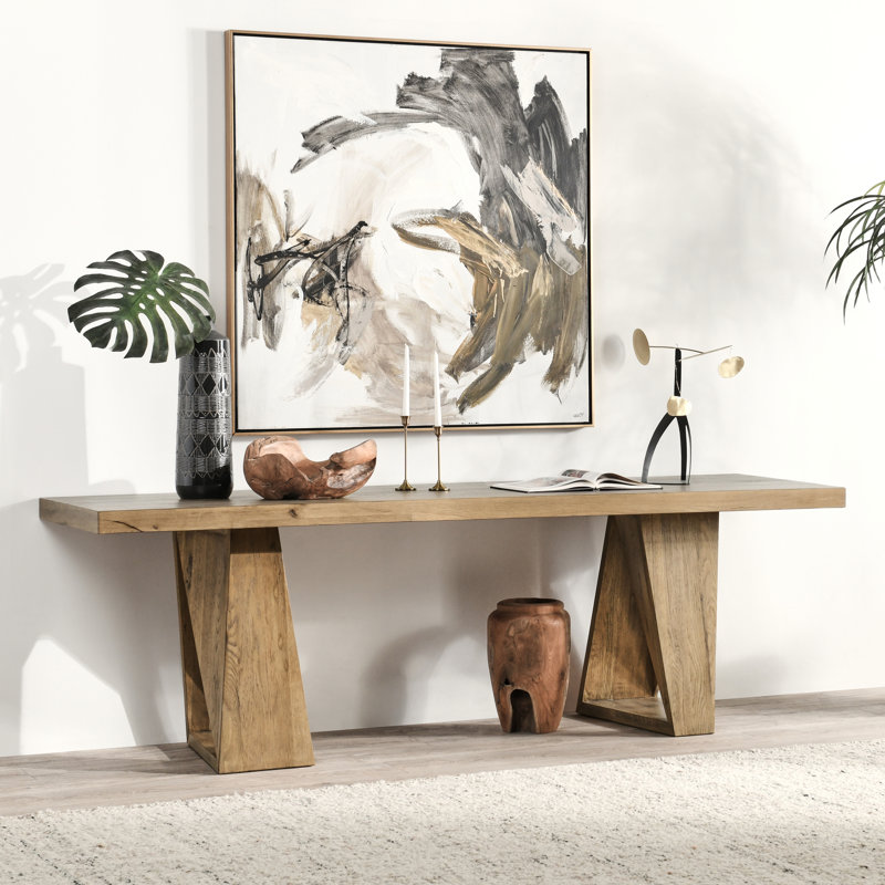 Natural Oak 94" Console Table with Geometric Base