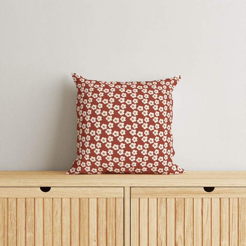 Coussin Cherry Blossom, Brique argile florale, Carré 26 po