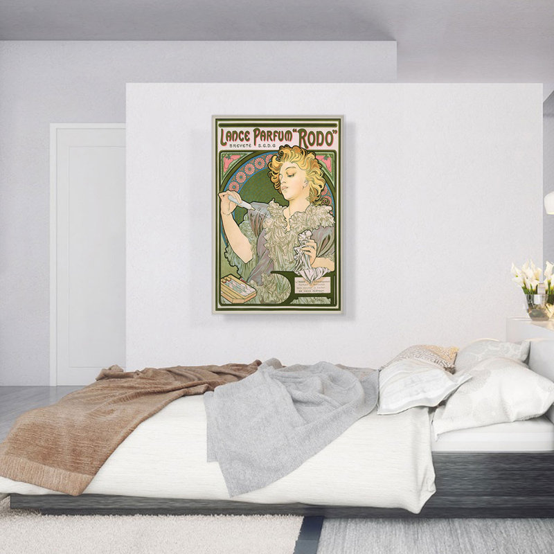 Lance parfum Rodo 1896 par Alphonse Mucha - reproduction d'art sur toile tendue, H 40 po x l 26 po x P 1,5 po
