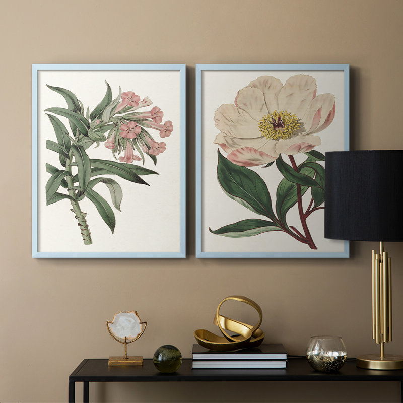 «Pink Floral Mix VI», reproduction encadrée de qualité supérieure - prête à être accrochée - aucun clou requis - aucun clou requis