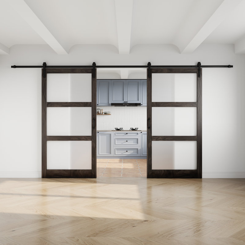 Porte de grange 84 po en bois manufacturé massif 84 po préfini avec quincaillerie d'installation, 84 po x 84 po