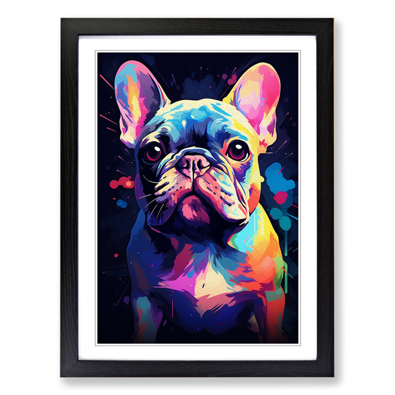 French Bulldog Digital - Framed Print, 64cm H x 46cm W x 2cm D, Black