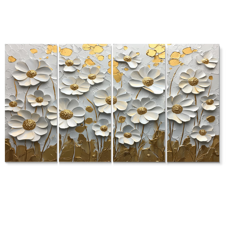 Pure Wildflower Bloom IV - Art mural fleurs sauvages - Art mural traditionnel sur toile 4 pièces, H 32 po x l 64 po