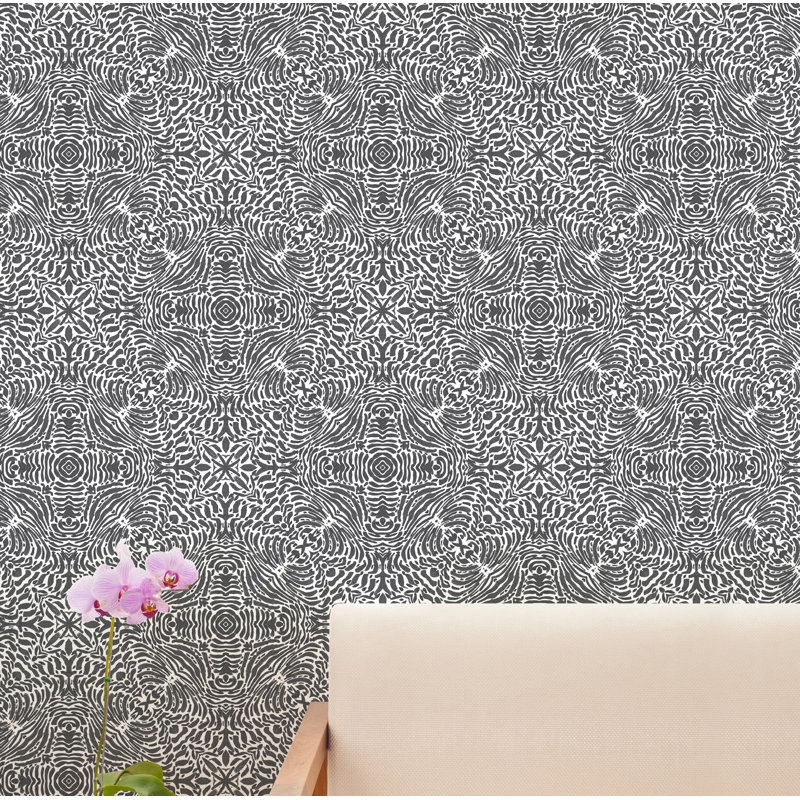Abra Flora Spiral Premium Matte 10' L x 24" W Wallpaper Roll, Paper, Non-pasted, Gray