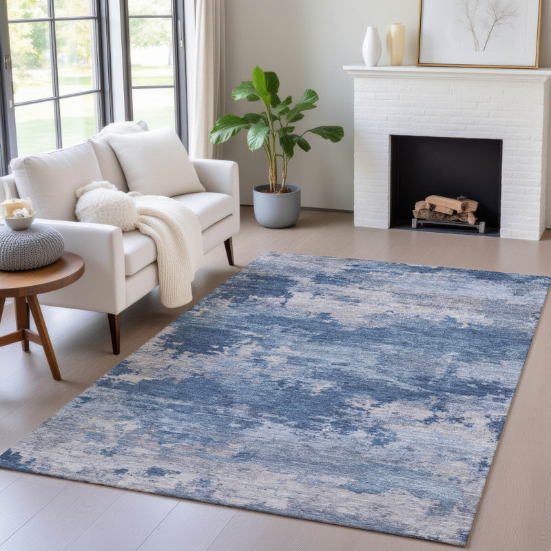 Machine Washable Indoor/Outdoor Xhevrie Navy Rug, Rectangle 8' x 10'