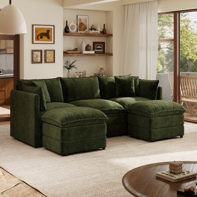 Canapé modulaire modulaire en forme de L de 112 po avec repose-pieds en chenille 4 places et coussin profond pour salon