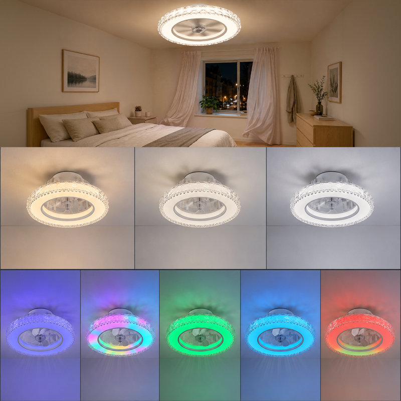 43.5cm Crystal Ceiling Fans Lights with Reversible Motor, Remote Control 6 Speed, Dimmable 3000K-650
