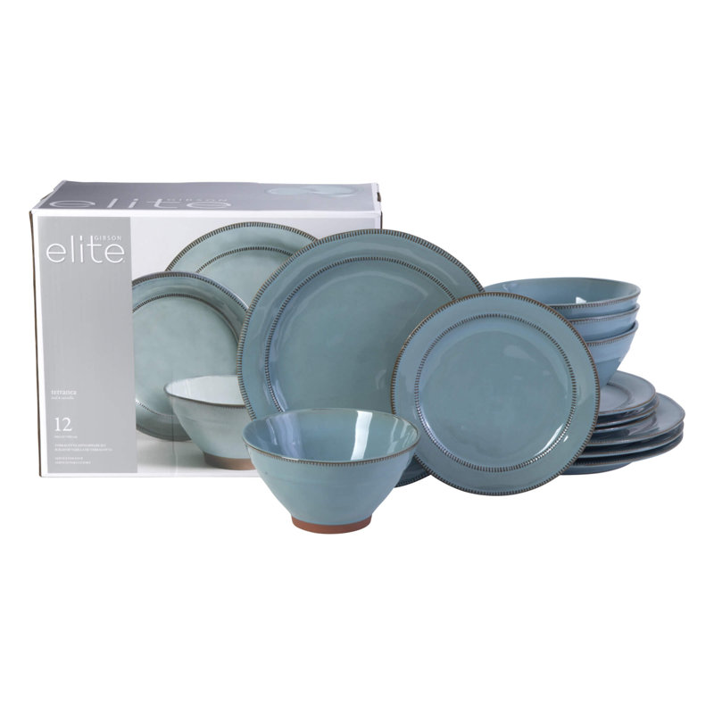 Service de table 12 pièces Gibson Elite Terranea, terre cuite, Bleu sarcelle