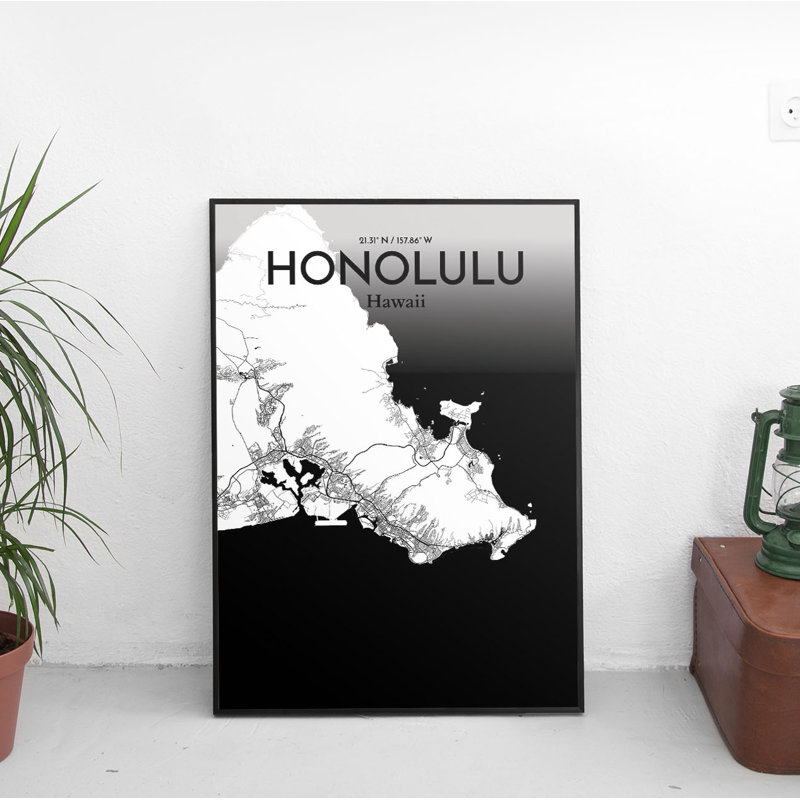 Honolulu City Map 1 Piece Wall Art, 91.4cm H x 61cm W x 0.1cm D