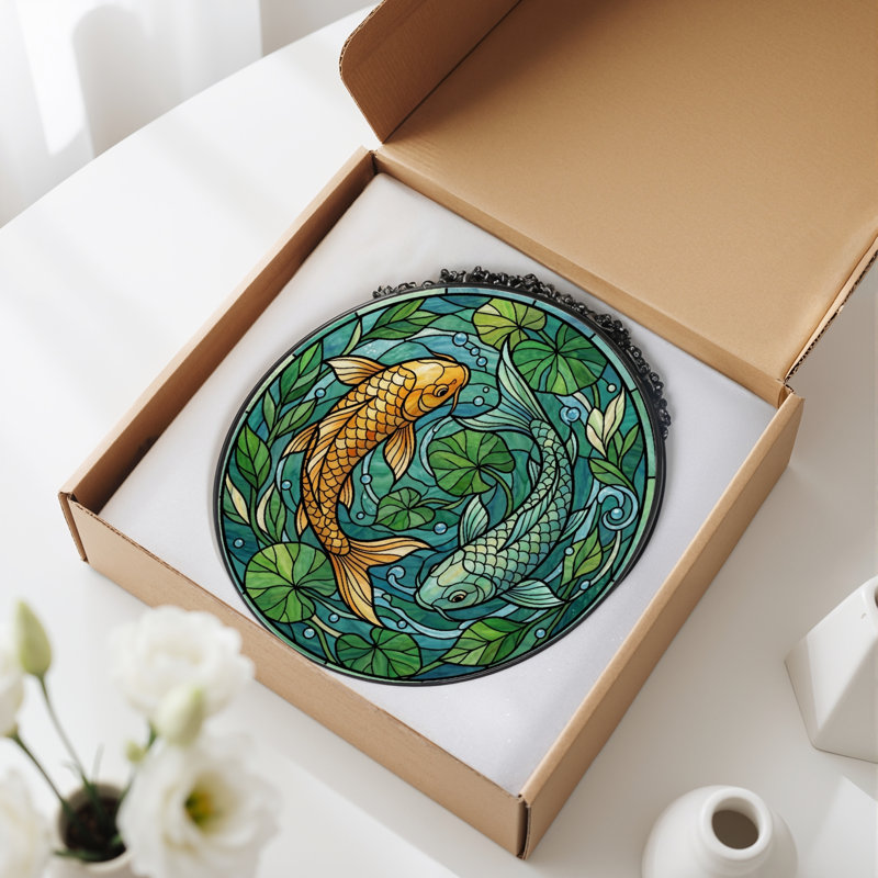 Panneau de vitrail Koi Fish, H 12 po, H 12 po