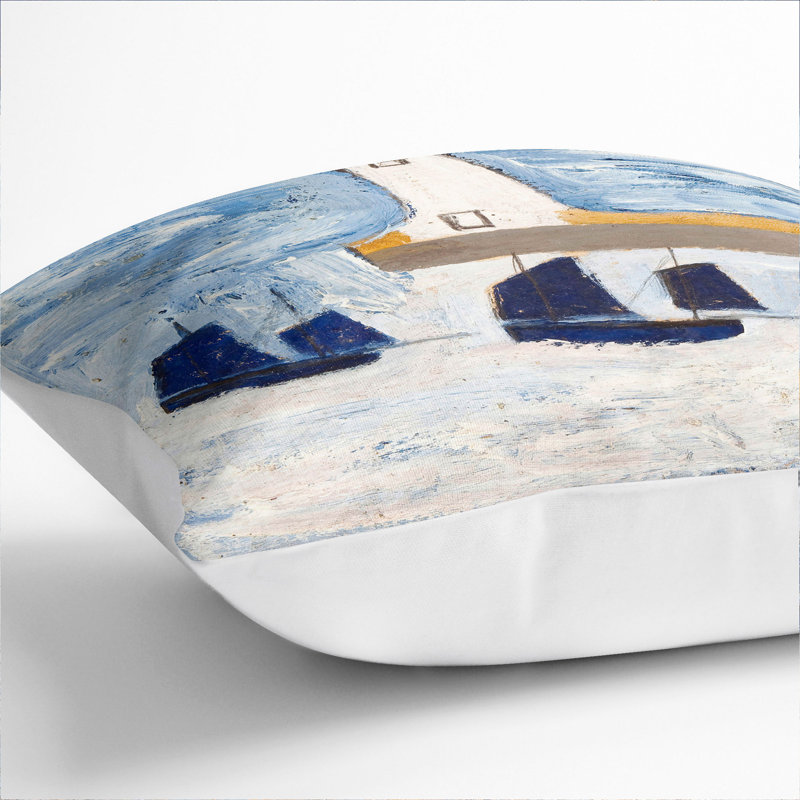 Four Luggars and a Lighthouse Scatter Cushion, 40cm H x 40cm W x 15cm D, White