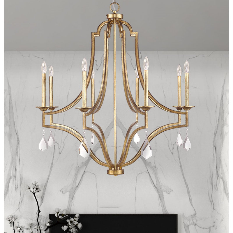 Grand lustre géométrique à 8 lumières de style bougie Unique