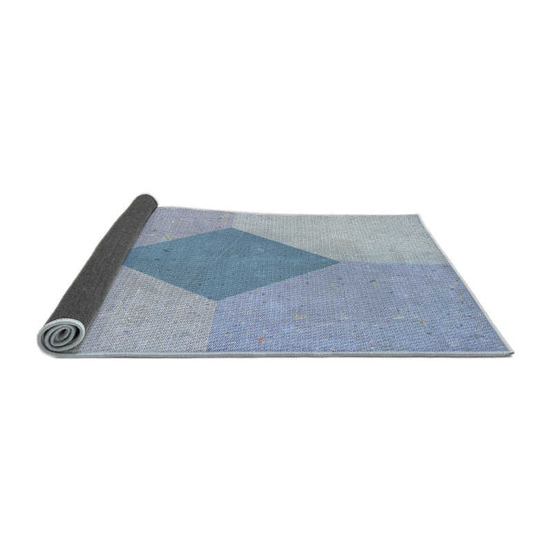 Tapis bleu/gris à motifs, Rond 5 pi
