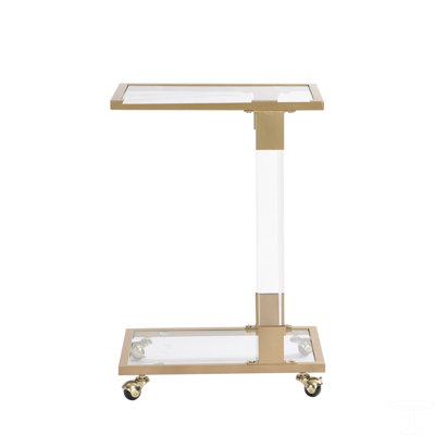 Golden Side Table, Acrylic Sofa Table, Glass Top C Shape Table With Metal Base