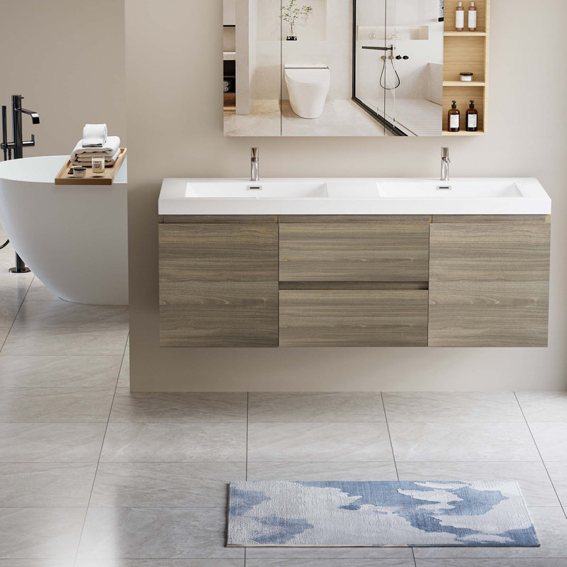 Meuble-lavabo flottant 60 po avec lavabo, Gris cendre