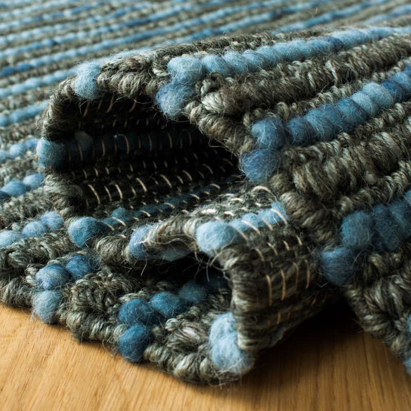 Tapis rayé bleu foncé tissé à la main Ferrera, Rectangle 4 pi x 6 pi