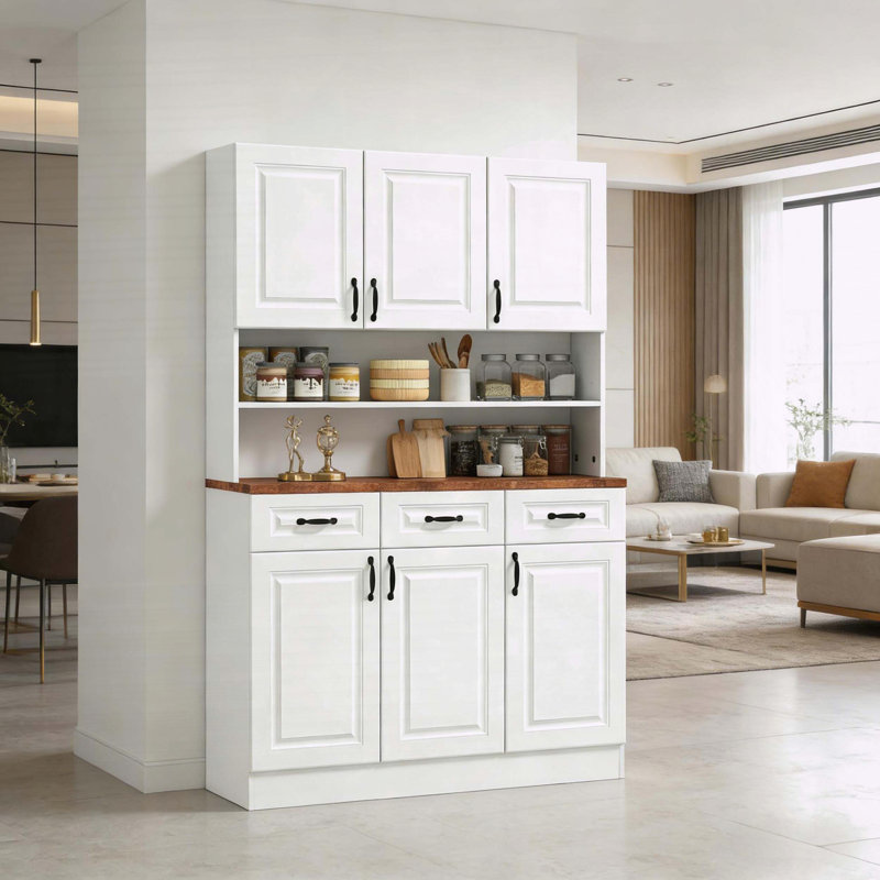 Armoire de rangement spacieuse avec 6 portes, 3 tiroirs et comptoir