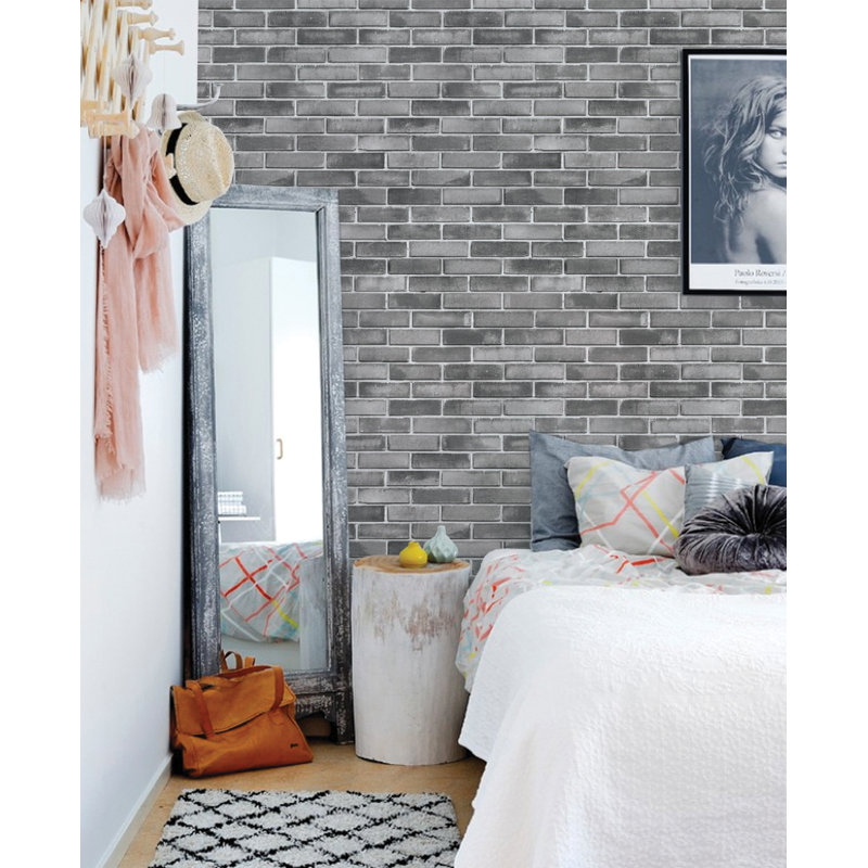 Claborn Cement Brick Peel and Stick Wallpaper Panel, 2' W x 18' H