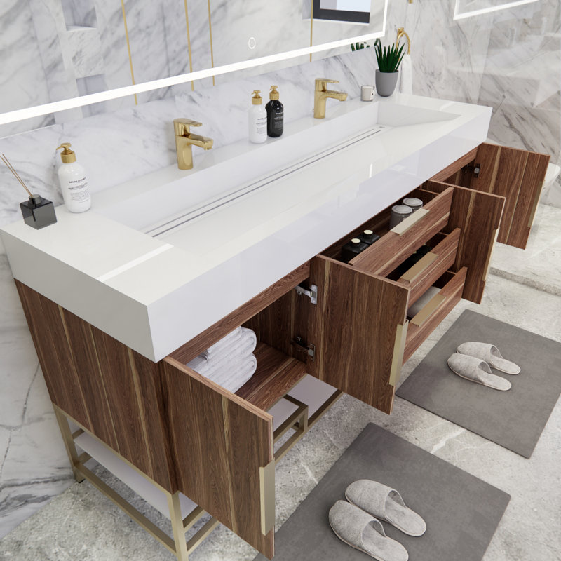 Ensemble de meuble-lavabo double 72 po Glasgow, Chêne blanc foncé, Blanc