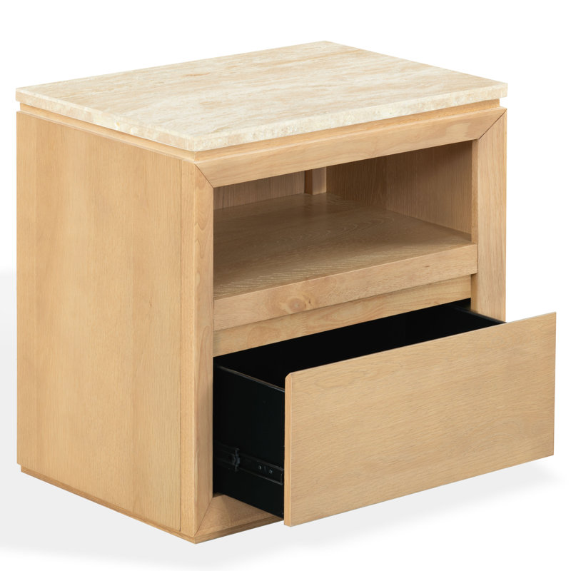 Alaura Travertine Top Nightsta, Travertine / Oak