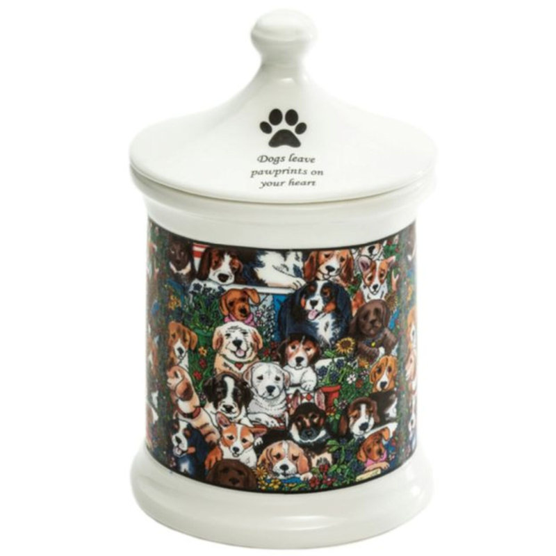 Chiens qui sortent un petit pot à friandises Pawprints