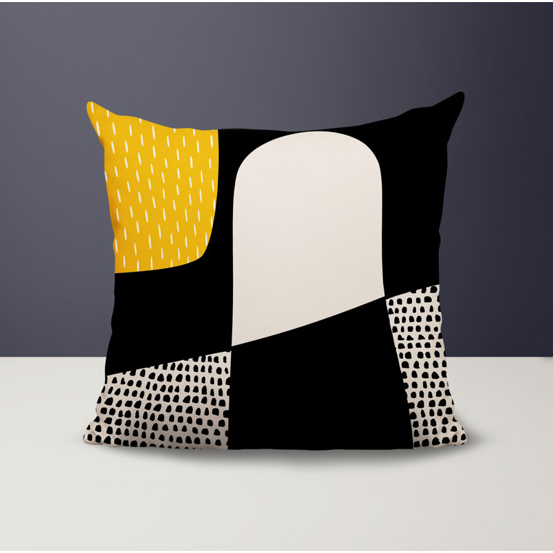Coussin carré intérieur / extérieur pia, H 17 po x l 17 po, Jaune / noir / blanc cassé