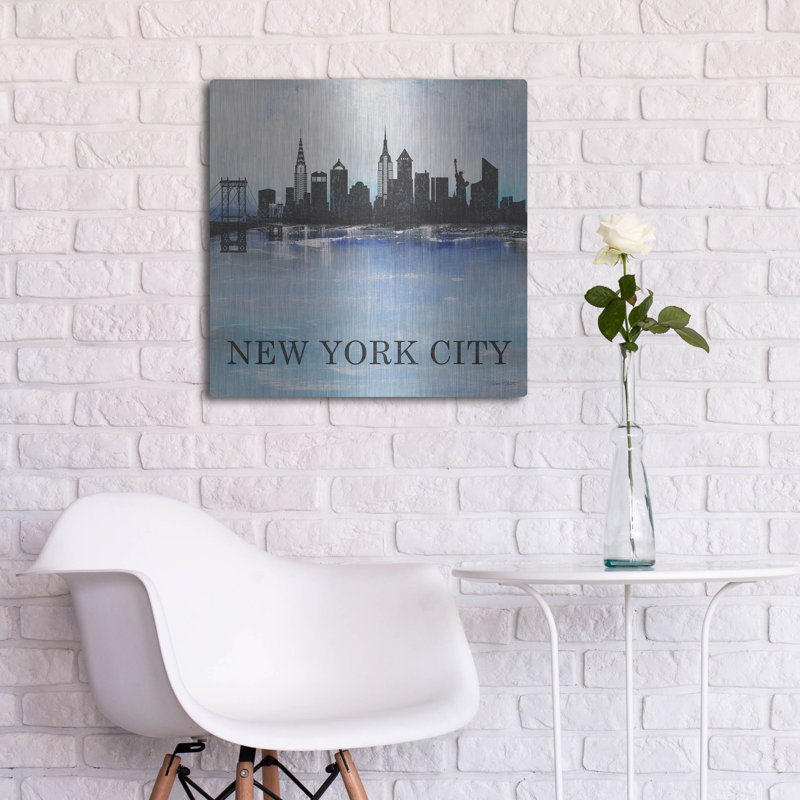 «Misty Blue-cités-a-b» par Jean Plout, art mural en métal, 24 po x 24 po, 24 po x 24 po