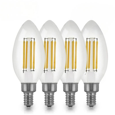 VIRIBRIGHT® BA10 LED Candelabra Bulb, Filament, CEC 90+ CRI, 500 Lumens, 2700K (4 Pack)