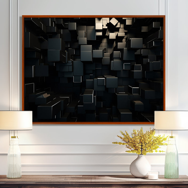 Dimensions du cube 3D en brique noire - Décoration murale géométrique abstraite, H 30 po x l 40 po x P 1,5 po