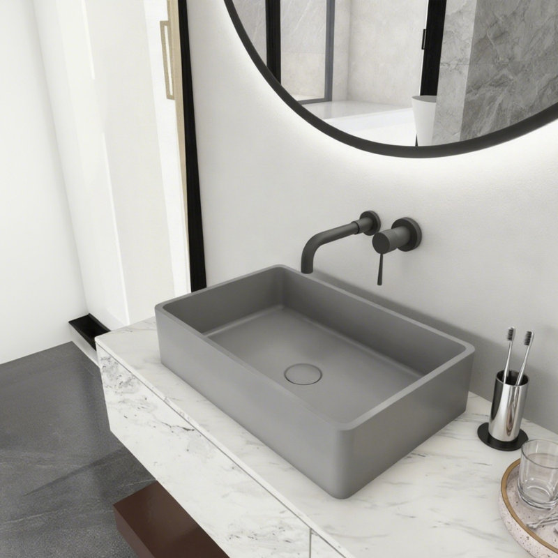 Lavabo de salle de bain vasque en béton 20 pouces rectangulaire gris moderne