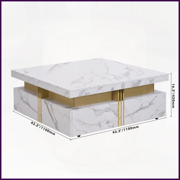 Latitude Run® Modern Black & Gold Square Coffee Table with 4 Storage ...