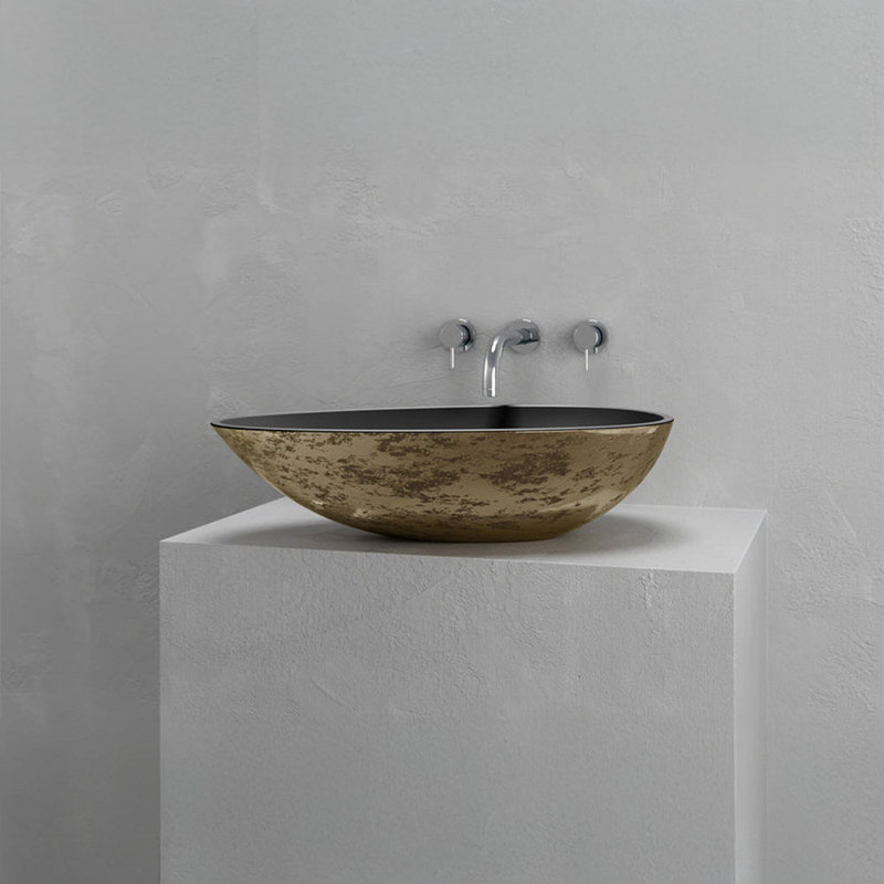 Vast Studio 23.4” L x  13.8” W Aged Brass/Black Oval Brass Concrete Vessel Sink – Modern Matte Finish, Countertop Bathroom Basin for Luxury Spa & Contemporary Homes