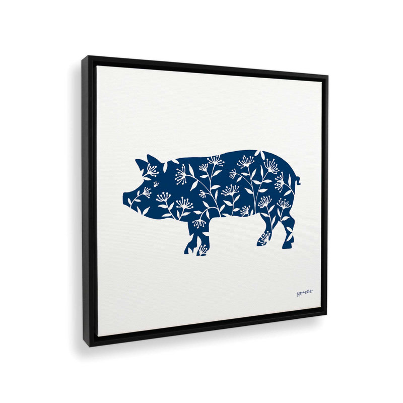 Art floral cochon par Annie Lapoint, Toile avec cadre, Noir, 36 W x 36 H