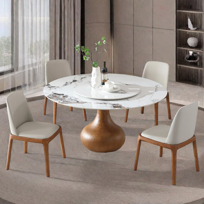 Table de salle à manger 53 "ronde en pierre frittée d'aspect marbre moderne