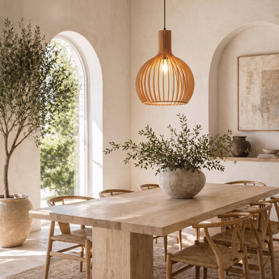 Luminaire suspendu en forme de globe à 1 lumière avec accents en bois Malpress